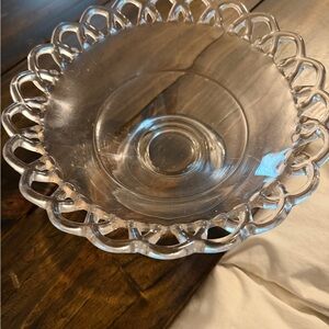 Vintage 1940-1950 Clear Crystal Decorative Serving Bowl - Elegant Lattice Rim